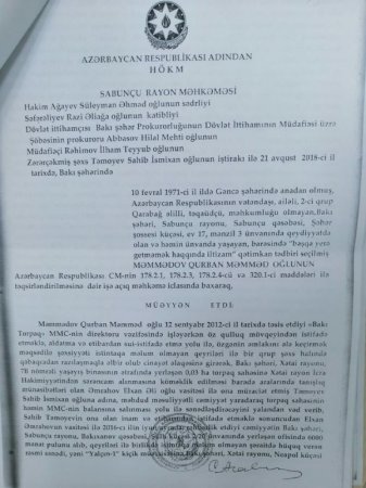 “Vətən müharibəsi əlillərinə kömək” İctimai Birliyi sədrinin adı daha bir saxta sənəd işinə qarışıb