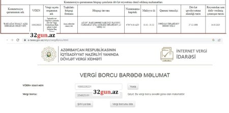 "BAKI AĞAC EMALI" ASC-nin külli miqdarda vergi borcu üzə çıxdı "BAKI AĞAC EMALI" ASC-nin külli miqdarda vergi borcu üzə çıxdı